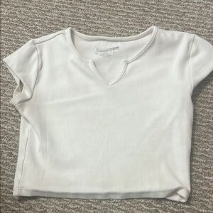 White Ribbed Short Sleeve Top